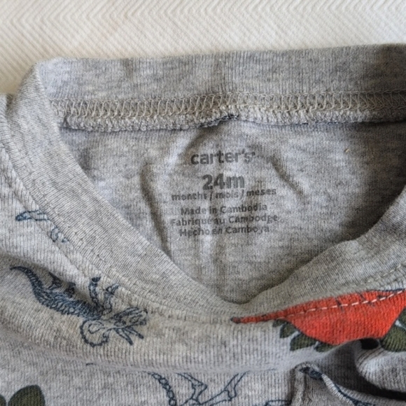 carter's gray dinosaur short sleeve bodysuit diaper shirt 24 months baby boy - Picture 5 of 6